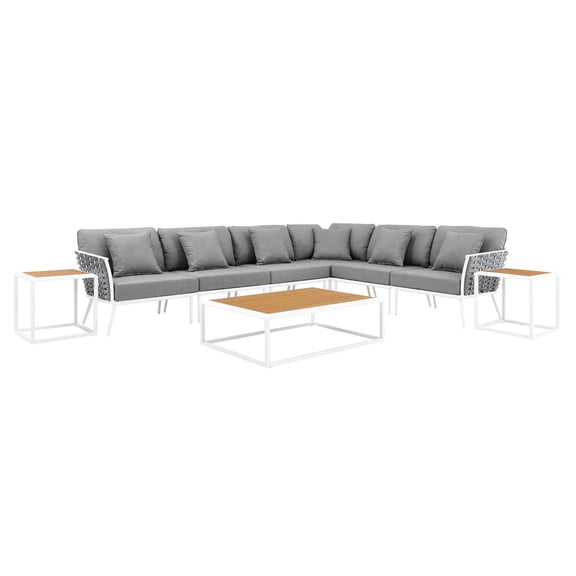 Modway Stance 9-Piece Modern Fabric/Aluminum Outdoor Sectional Sofa Set in Gray