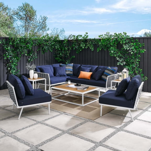 Stance 9 Piece Aluminum Outdoor Patio Aluminum Sectional Sofa Set by Modway