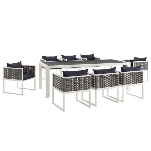 Modway Stance 9 Piece Outdoor Patio Aluminum Dining Set in White Navy