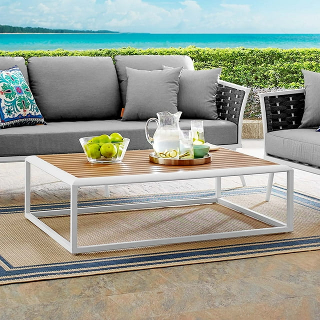 Modway Stance Outdoor Patio Aluminum Coffee Table in White Natural