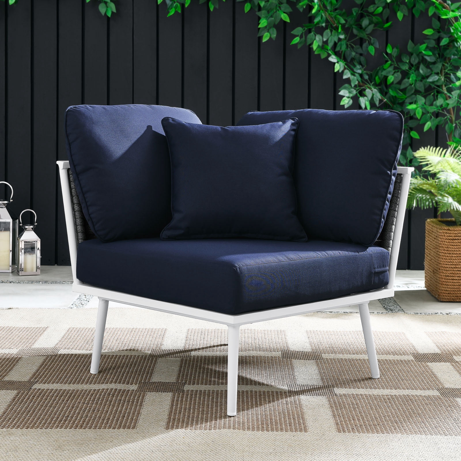 Modway Stance Outdoor Patio Aluminum Corner Chair in White Navy ...