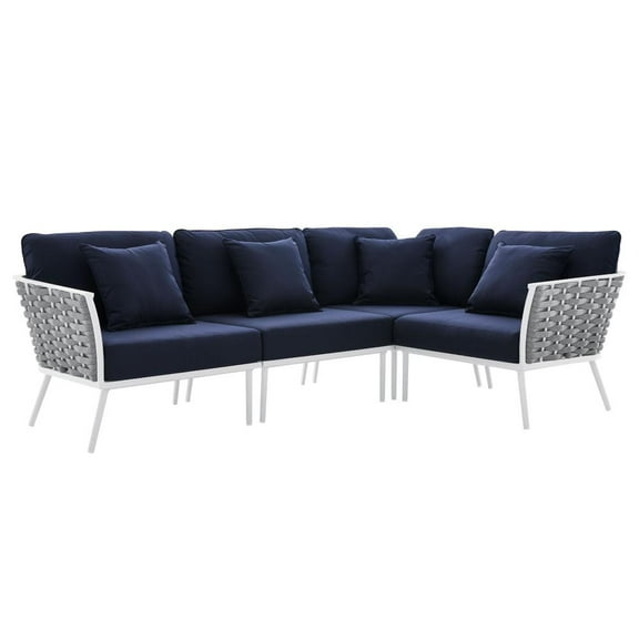 Modway Stance Outdoor Patio Aluminum Large Sectional Sofa in White Navy