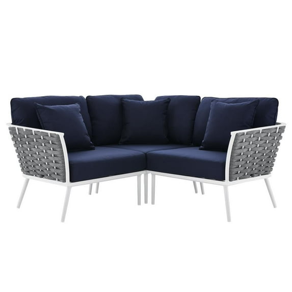 Modway Stance Outdoor Patio Aluminum Small Sectional Sofa in White Navy