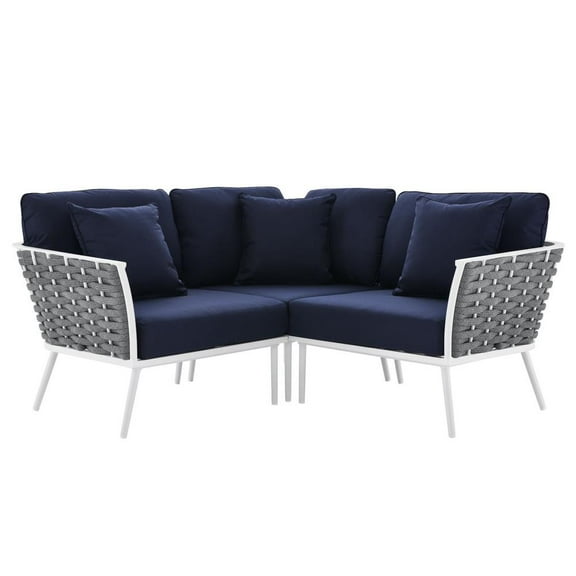 Modway Stance Outdoor Patio Aluminum Small Sectional Sofa in White Navy