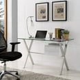 thumbnail image 1 of Modway Stasis Glass Top Office Desk in White, 1 of 4