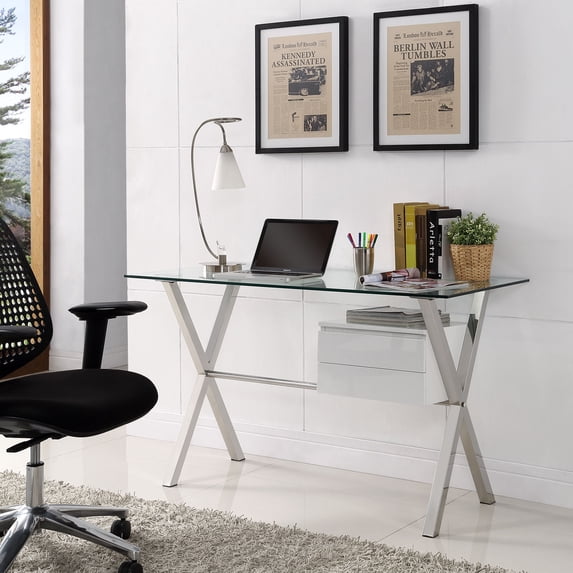 Modway Stasis Glass Top Office Desk in White