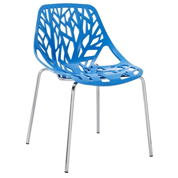 Modway Stencil 18" Modern Steel Metal Dining Side Chair in Blue Finish