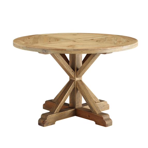 Modway Stitch 47" Round Modern Pine Wood Dining Table in Brown