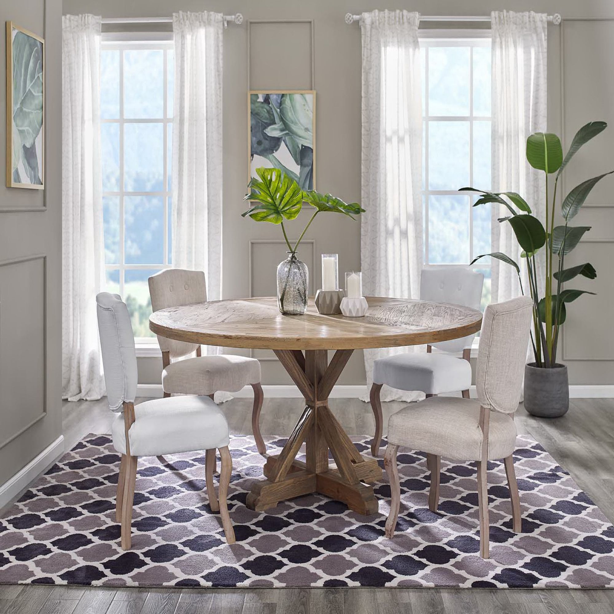 Modway Stitch 71" Round Modern Pine Wood Dining Table in Brown
