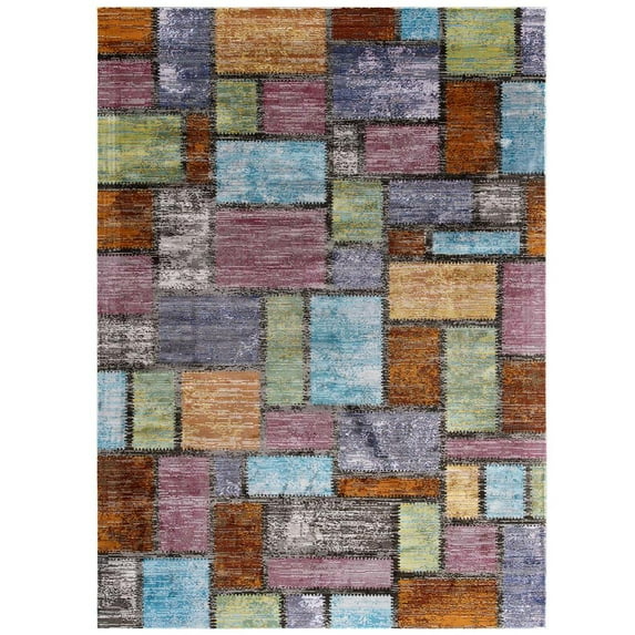 Modway Success Nyssa Abstract Geometric Mosaic 8x10 Area Rug in Multicolored