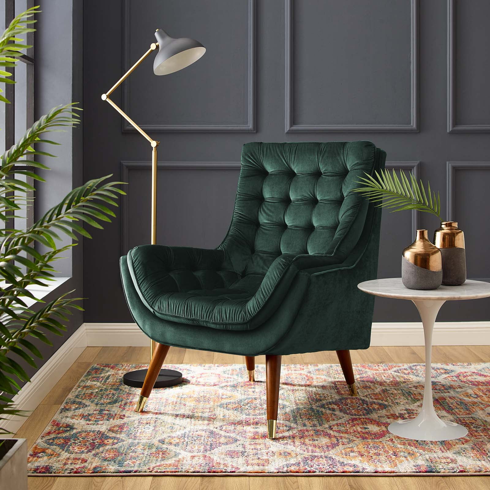 Modway Suggest Button Tufted Performance Velvet Lounge Chair Green