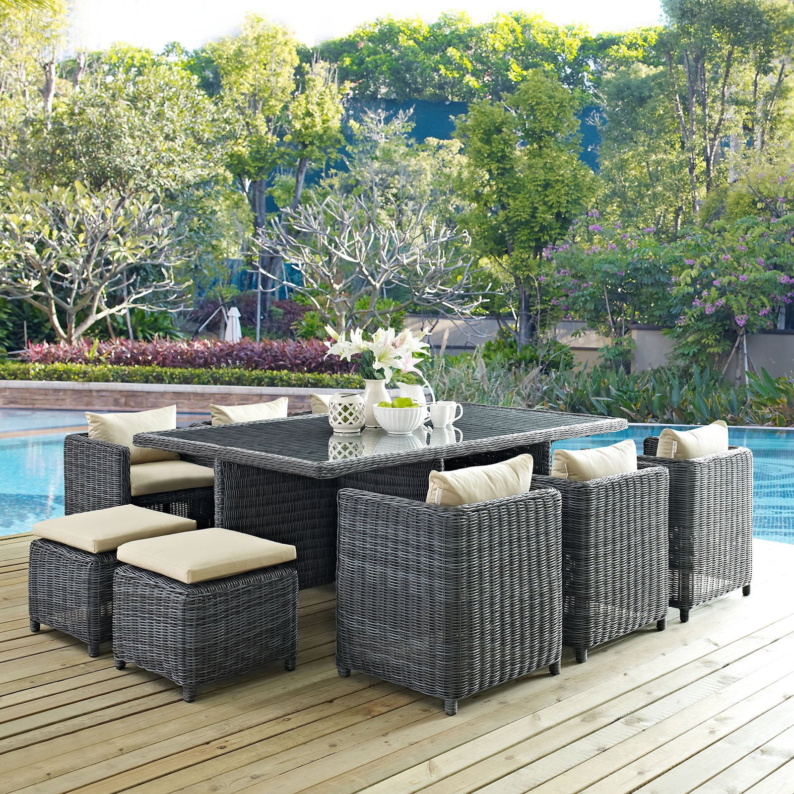 Modway Summon 11 Piece Outdoor Patio Sunbrella Dining Set Multiple Colors Walmart