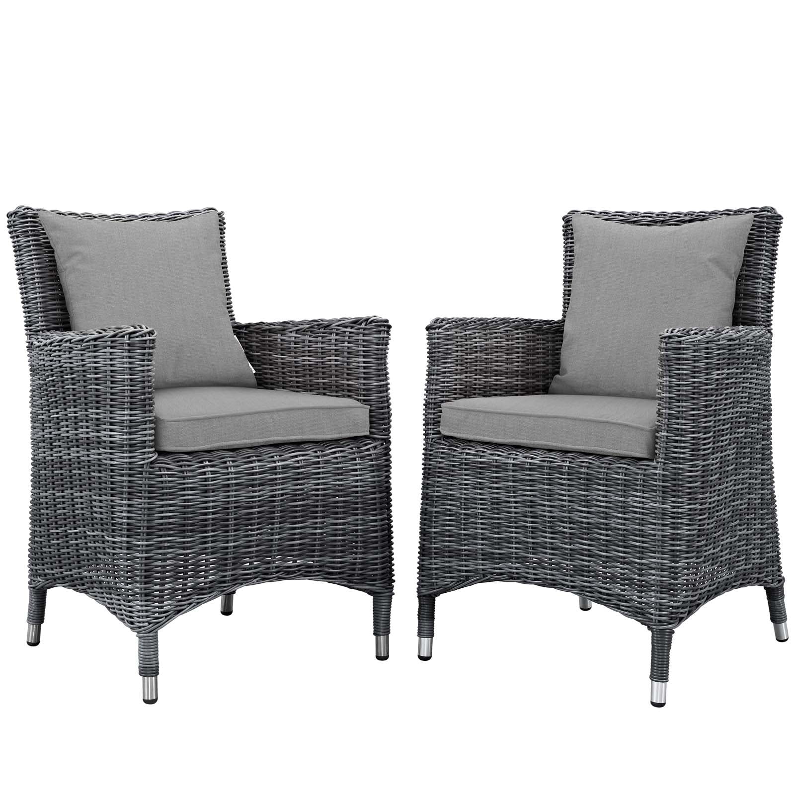 Gray Wicker Outdoor Dining Chairs with Cushions