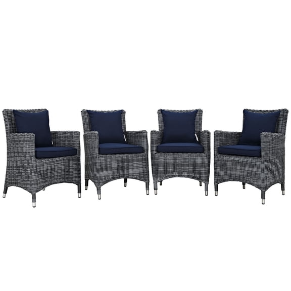Modway Summon 4 Piece Outdoor Patio Sunbrella Dining Set, Multiple Colors