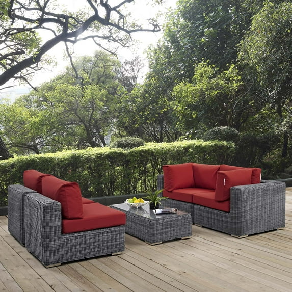 Modway Summon 5 Piece Outdoor Patio Sunbrella® Sectional Set, Multiple Colors