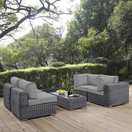 Modway Summon 5 Piece Outdoor Patio Sunbrella® Sectional Set, Multiple Colors