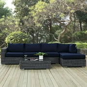 Modway Summon 5 Piece Outdoor Patio Sunbrella® Sectional Set in Canvas Navy