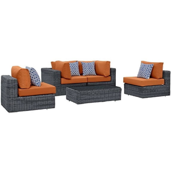 Modway Summon 5 Piece Outdoor Patio Sunbrella® Sectional Set in Canvas Tuscan