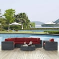 thumbnail image 1 of Modway Summon 7-Piece Aluminum Rattan Patio Sectional Set in Canvas/Red, 1 of 9
