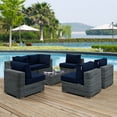 thumbnail image 1 of Modway Summon 7-Piece Aluminum and Rattan Patio Sectional Set in Canvas/Navy, 1 of 8