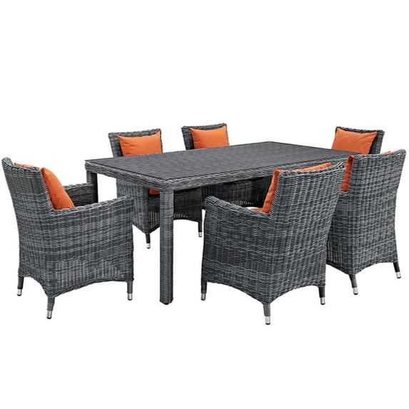 Modway Summon 7 Piece Outdoor Patio Sunbrella Dining Set, Multiple Colors