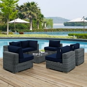 Modway Summon 7 Piece Outdoor Patio Sunbrella® Sectional Set in Canvas Navy