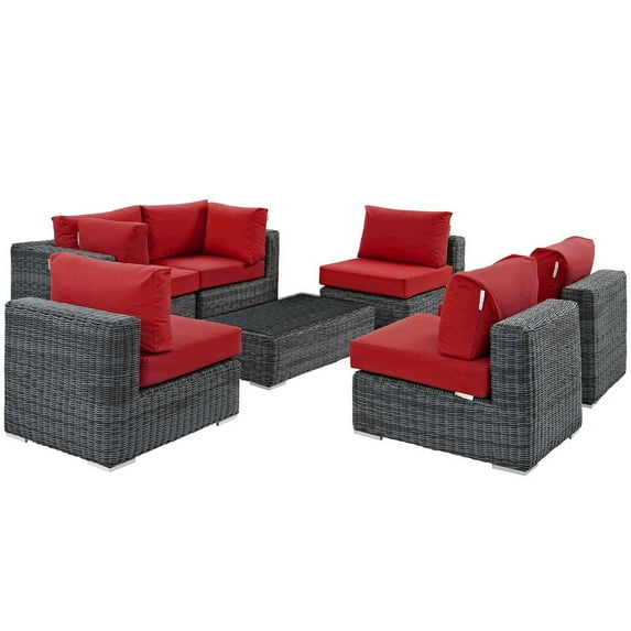Modway Summon 7 Piece Outdoor Patio Sunbrella® Sectional Set in Canvas Red