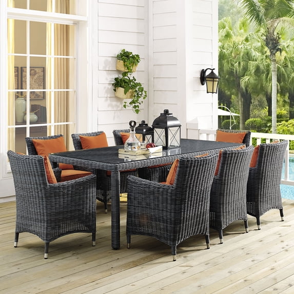 Modway Summon 9 Piece Outdoor Patio Sunbrella® Dining Set in Canvas Tuscan