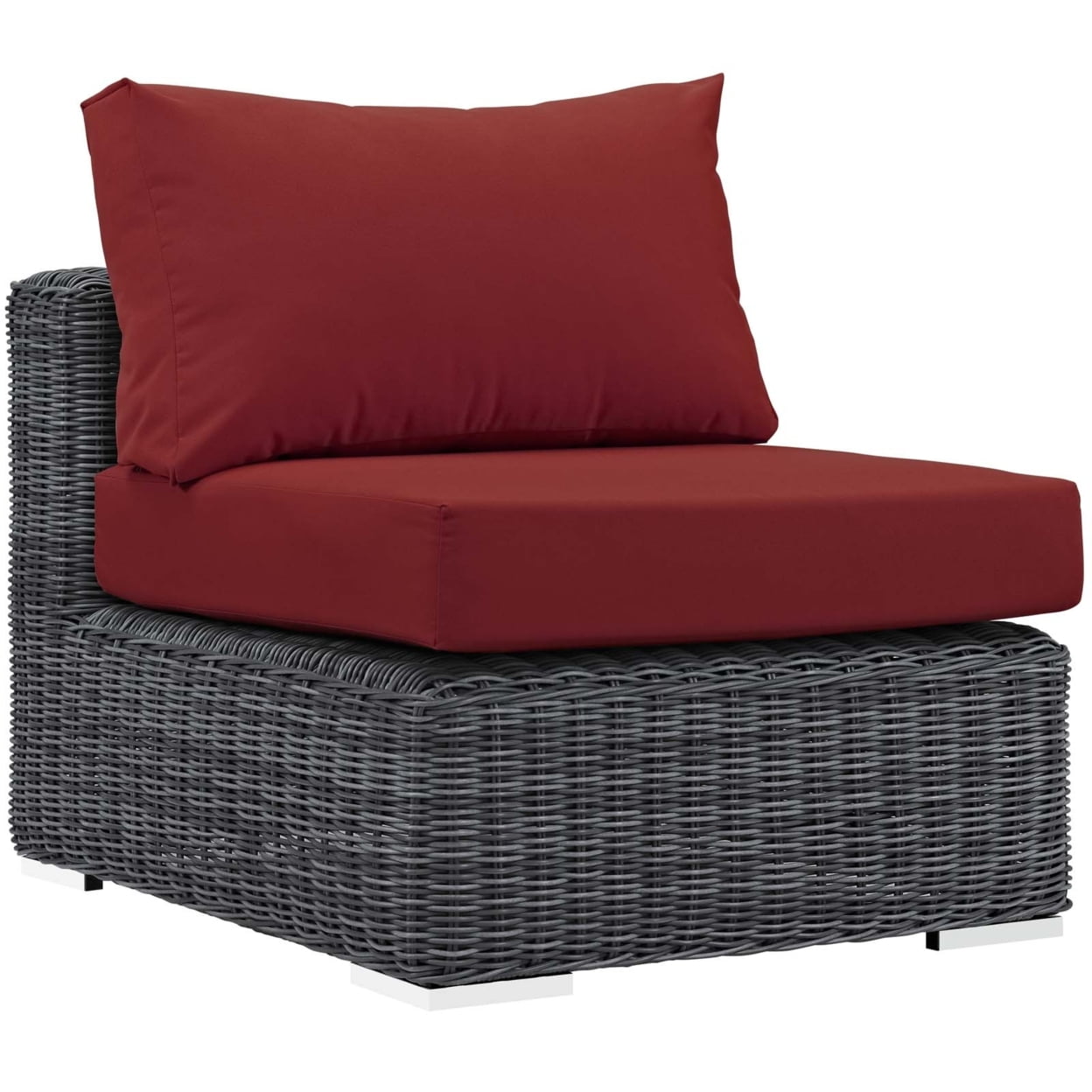 Modway Summon Aluminum and Rattan Patio Armless Sofa Chair in Canvas/Red