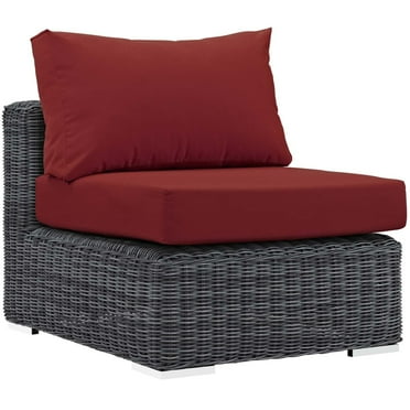 Modway Summon Aluminum and Rattan Patio Armless Sofa Chair in Canvas/Red