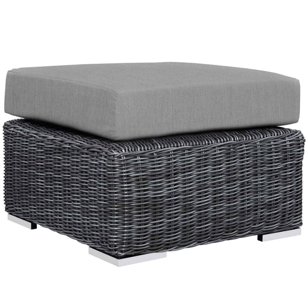 Gray Wicker Rattan Outdoor Patio Ottoman with Sunbrella Cushion