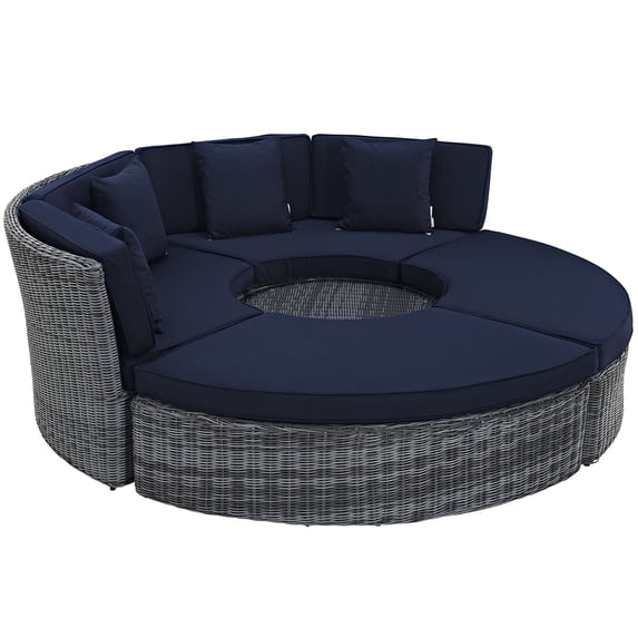Modway Summon Circular Outdoor Patio Sunbrella Daybed in Canvas Navy