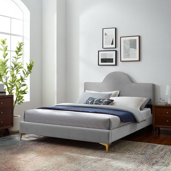 Modway Sunny Performance Velvet Full Bed in Light Gray