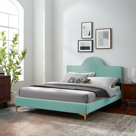 Modway Sunny Performance Velvet King Bed in Mint