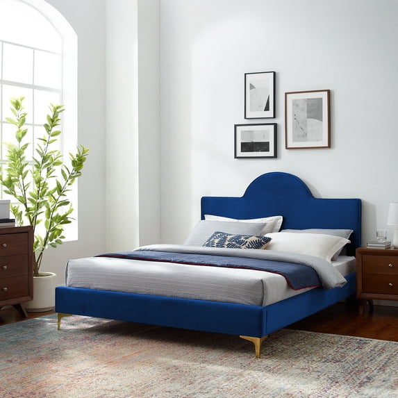 Modway Sunny Performance Velvet Twin Bed in Navy