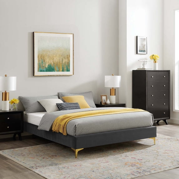 Modway Sutton Full Performance Velvet Bed Frame in Charcoal