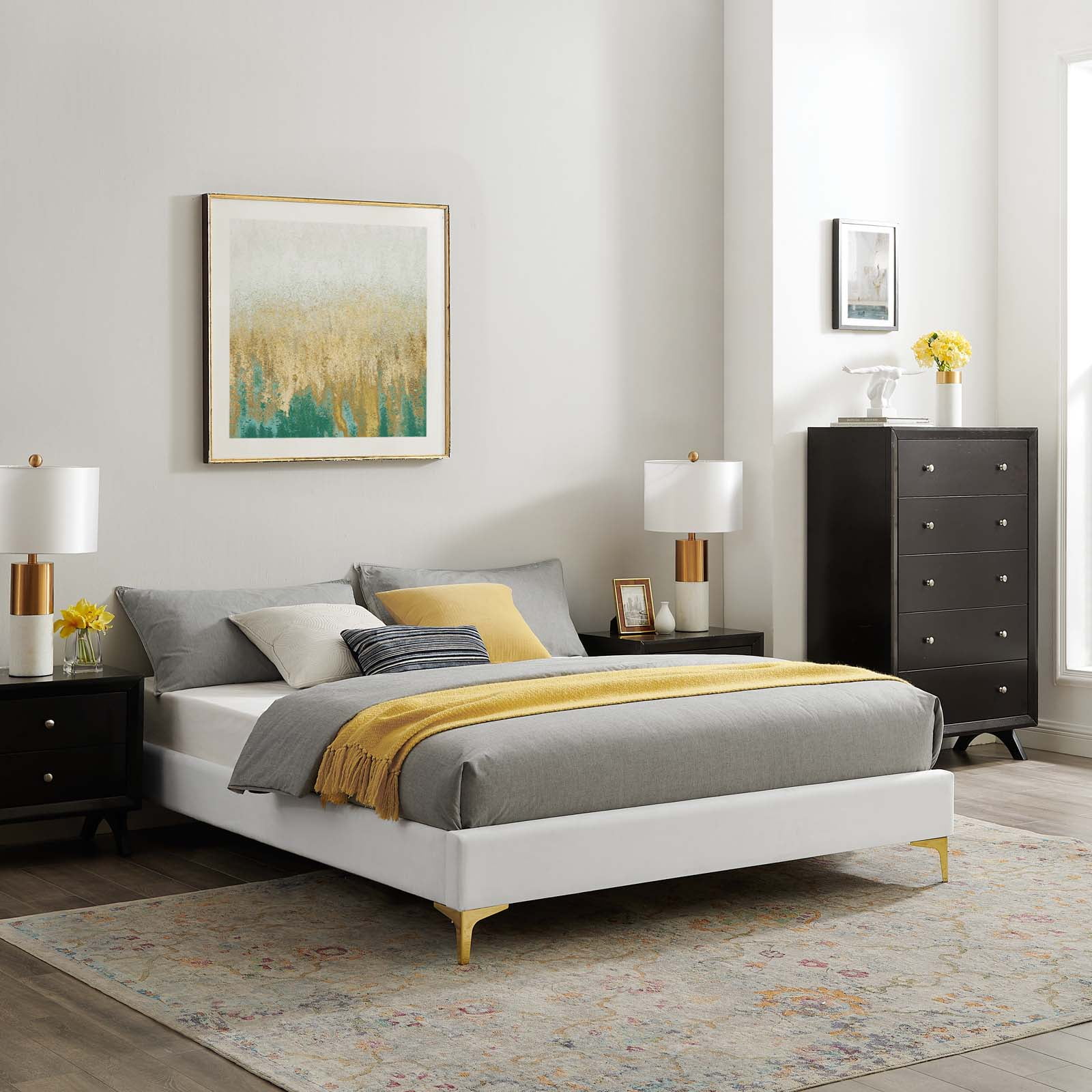 Modway Sutton Full Performance Velvet Bed Frame in White Walmart