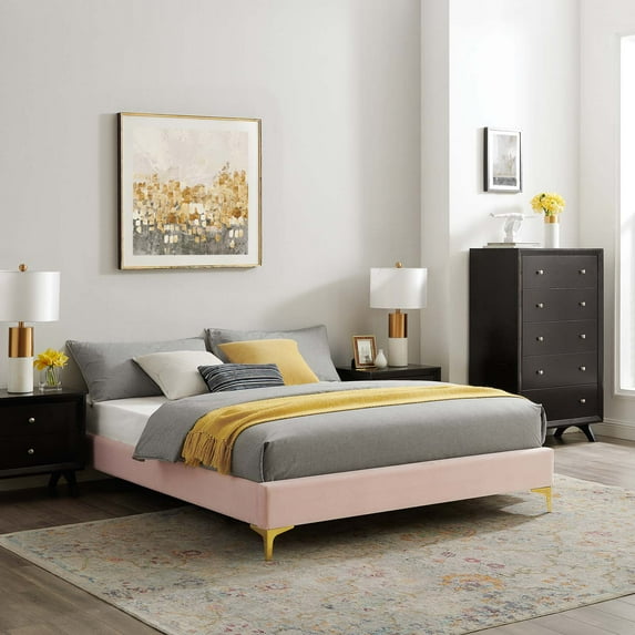 Modway Sutton King Performance Velvet Bed Frame in Pink