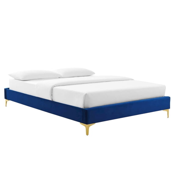 Modway Sutton Queen Modern Performance Velvet Bed Frame in Navy
