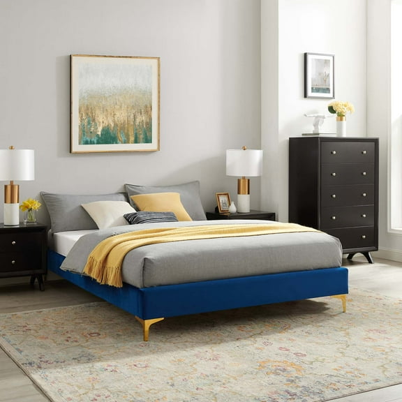 Modway Sutton Queen Performance Velvet Bed Frame in Navy