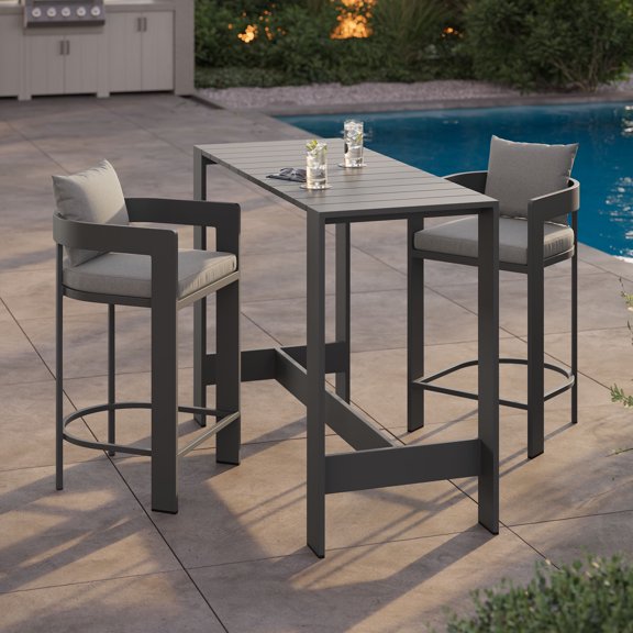 Modway Tahoe 3-Piece Outdoor Aluminum Bar Table Set in Gray