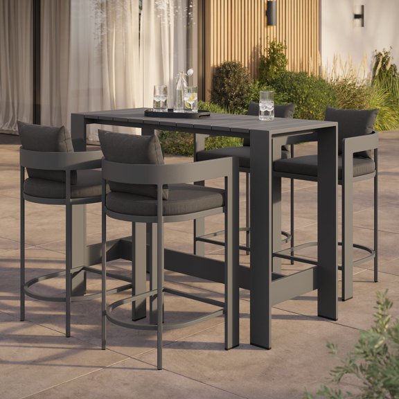 Modway Tahoe 5-Piece Outdoor Bar Table Set in Charcoal