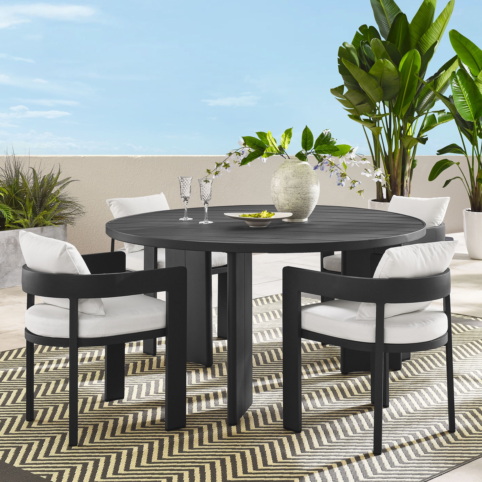 Gray and White Powder-Coated Aluminum 4-Person Outdoor Dining Set