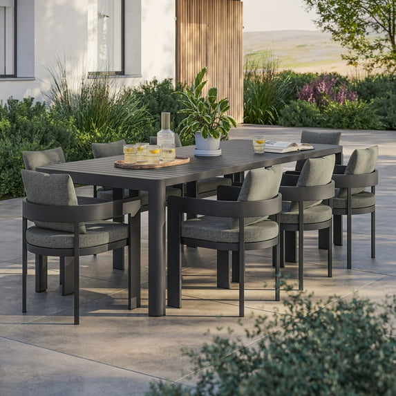 Modway Tahoe Aluminum 9-Piece Dining Set With Extendable Table in Gray Charcoal