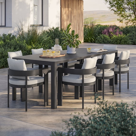 Modway Tahoe Aluminum 9-Piece Dining Set With Extendable Table in Gray White