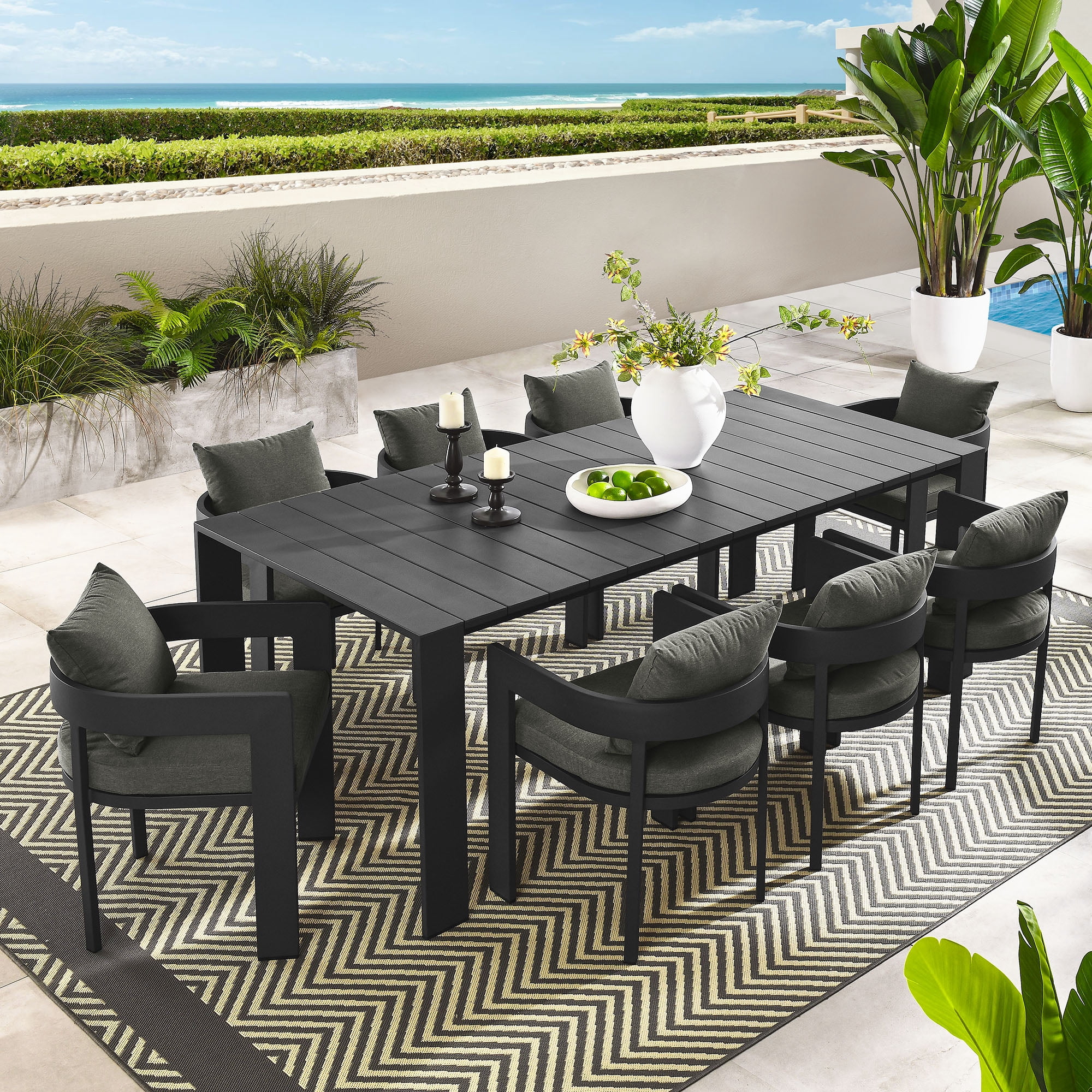 Modway Tahoe Aluminum Outdoor 9-Piece Patio Dining Set in Gray Charcoal