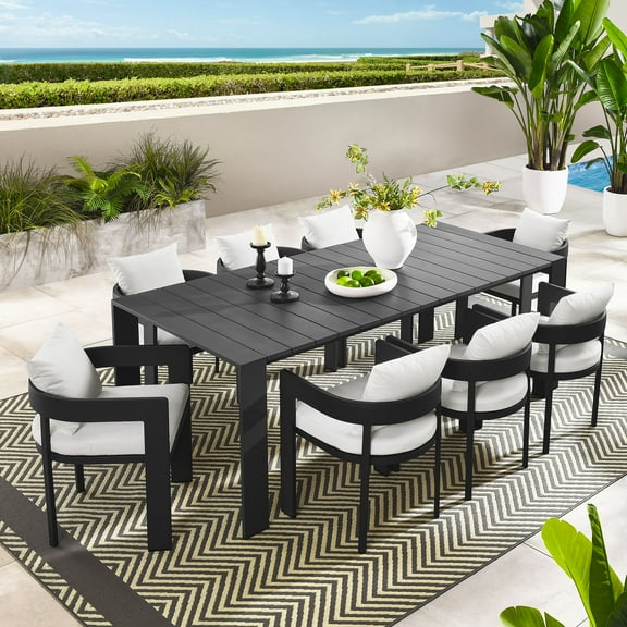 Modway Tahoe 9-Piece Outdoor Patio Aluminum Dining Set in Gray White