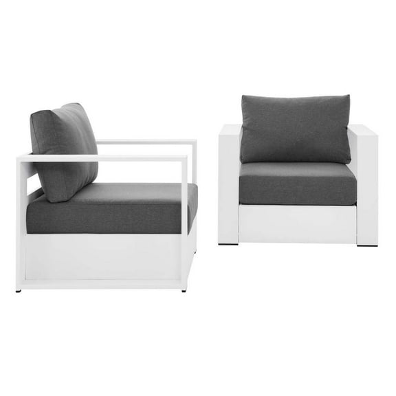 Modway Tahoe Fabric & Aluminum Outdoor Armchair in Charcoal/White (Set of 2)