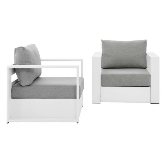 Modway Tahoe Fabric & Aluminum Outdoor Armchair in Gray/White (Set of 2)