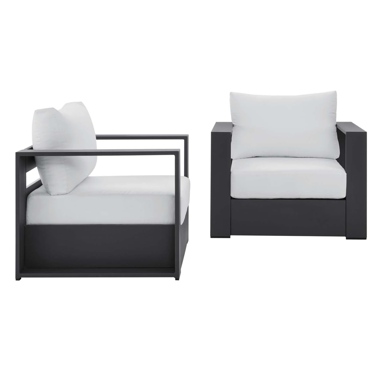 Tahoe Gray Aluminum Outdoor Armchair Set with White Cushions